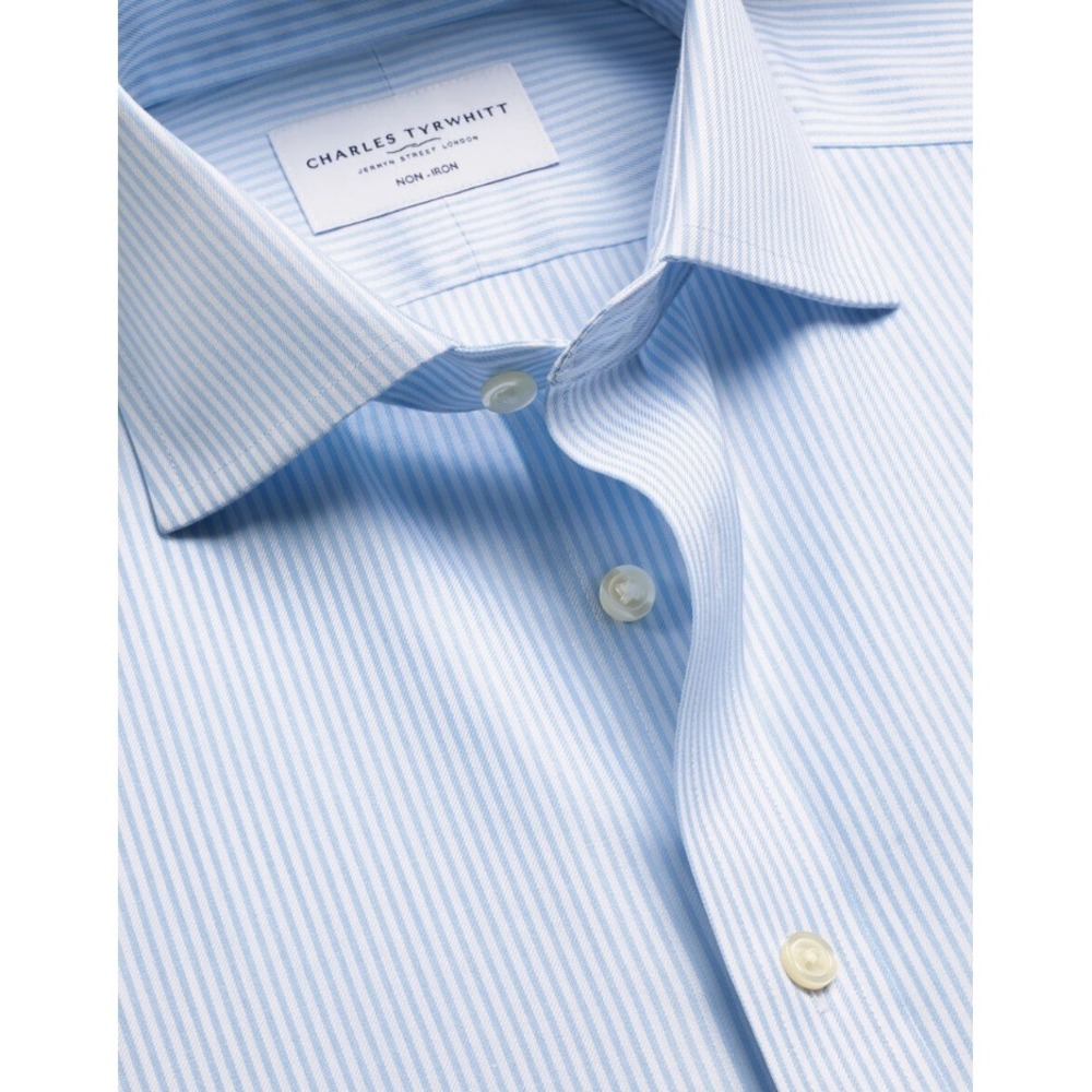 Charles Tyrwhitt Bengal Stripe Non-Iron Extra Slim Shirt 16.5/35 Blue White NWT